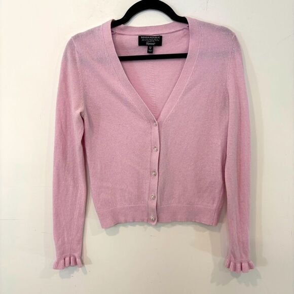 Banana Republic Pink Wool Lightweight Sweater V-neck Cardigan sz XS - Picture 1 of 8